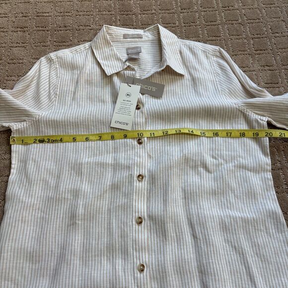 Chico's 100% Linen Button Down Shirt Women's 0 / US 4-6 Stripe Roll Sleeve NWT - Picture 5 of 8